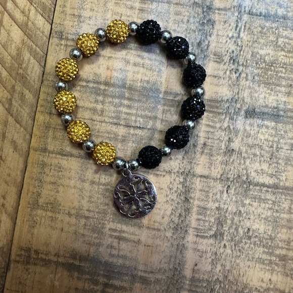 Rustic Cuff Beaded Bracelet yellow and black - Picture 1 of 4